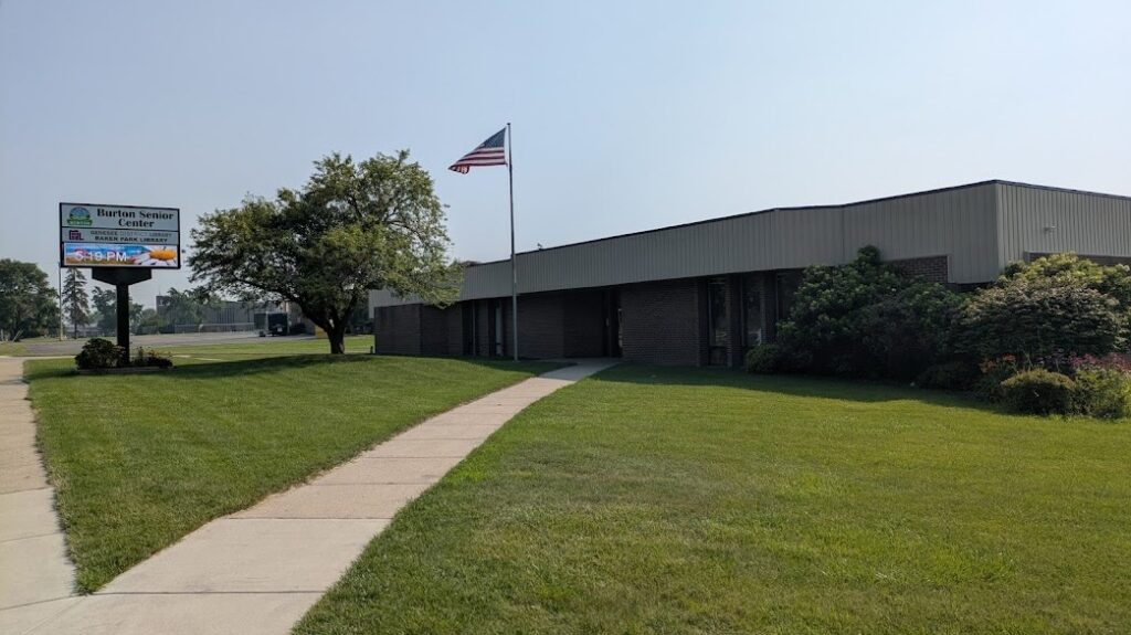 The outside of the Burton Senior Center and Baker Park Library building